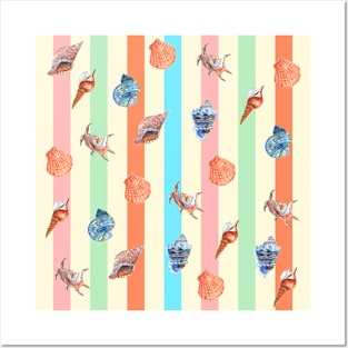 Pastel Boho Seashells Pattern Posters and Art